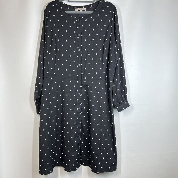 Loft plus women Long Sleeve Button Up Black White Polka Dot Dress Sz 18 - Picture 12 of 12